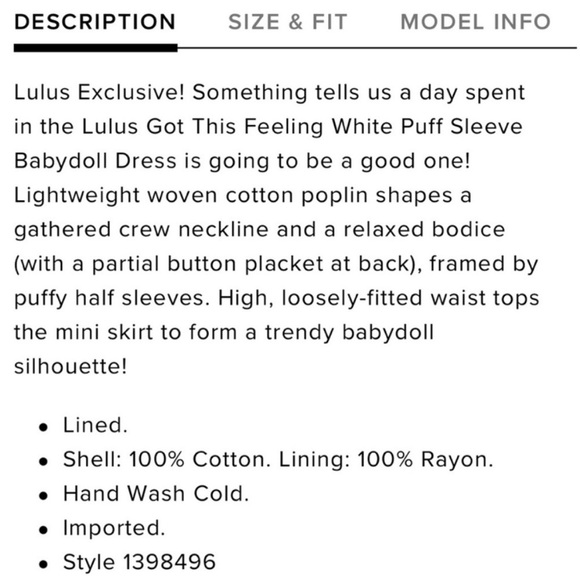 New Lulus White Cotton Babydoll Dress, Size Large - Picture 5 of 7